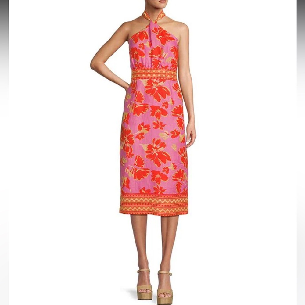 ANTONIO MELANI Pink and Orange Halter Midi Dress